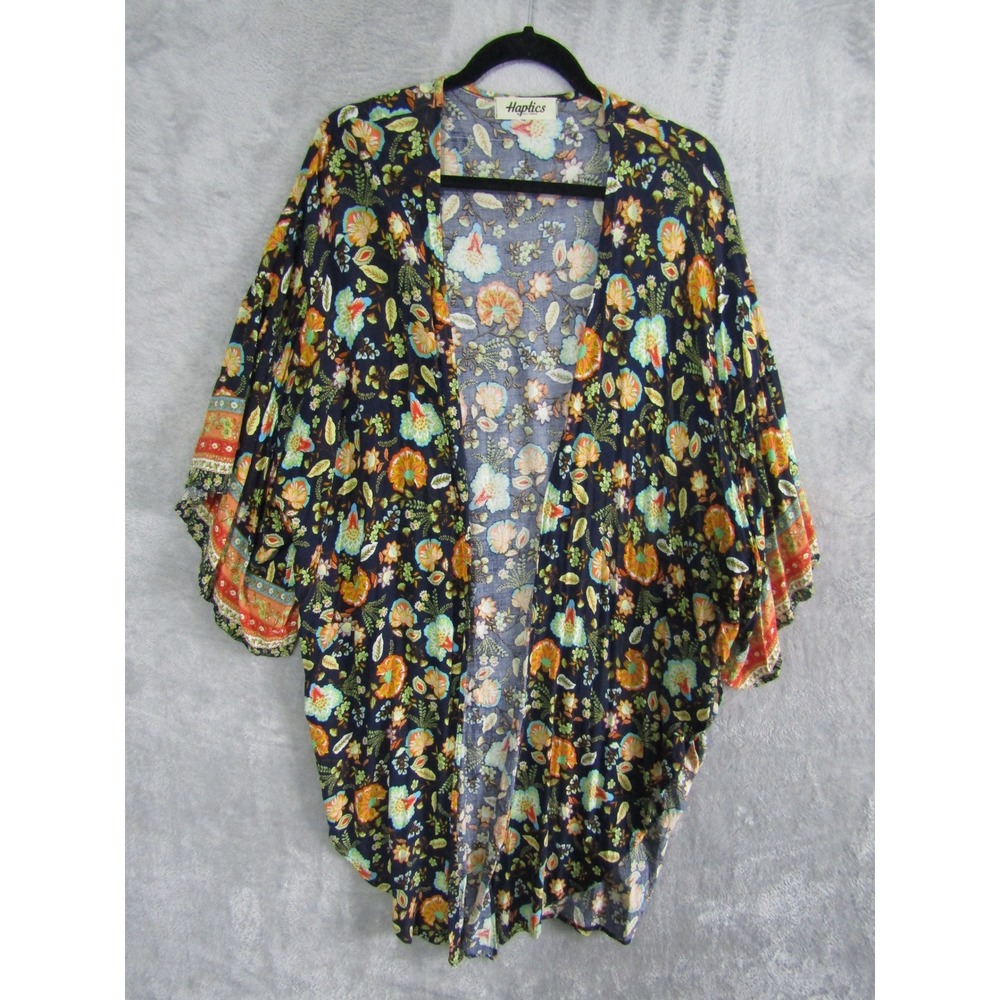 Haptics by Holly Harper Women Floral Print Navy Blue Kimono Cardigan Lightweight